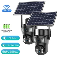 2PCS 4K Solar WiFi Security Camera 8MP Dual Lens Outdoor IP Color Night Vision