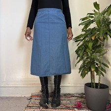 Vintage 90s Talbots Mid-Wash Denim Midi Skirt - Size 8P