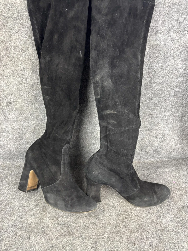 Stuart Weitzman Boots Womens Size 7.5 Black Suede Over The Knee Tall Block Heel - Image 3 of 4