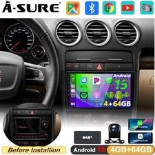 DAB+ 4+64G Android 15 AutoRadio SWC Für Audi A4 S4 B6 B7 B8 GPS Navi Carplay Kam