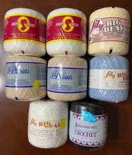 Lot Of 8 Crochet Thread Size 10 White, Ecru, Black, Baby Blue, Cream Colors New