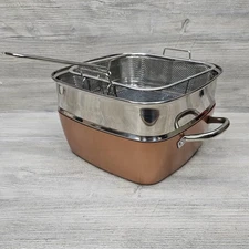 Copper Chef 11in Square Deep Fry Pan Set With Basket Steamer Rack Induction