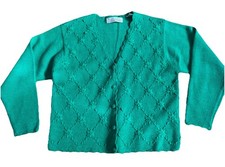 Vintage Karen Scott Cardigan Sweater Women's M Hand Embroidered Green 90s