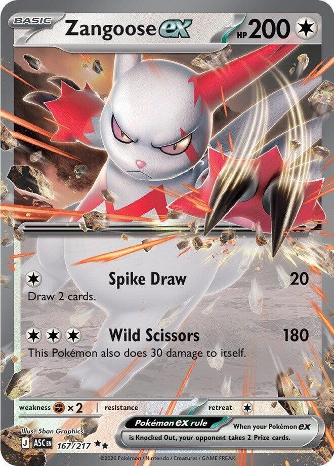 ZANGOOSE EX 167/217 ASCENDED HEROES POKEMON (DOUBLE RARE, NM)