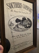 Southern Comfort Wood Framed Mirror Homestead Steamboat 12x9 Missouri Alcohol