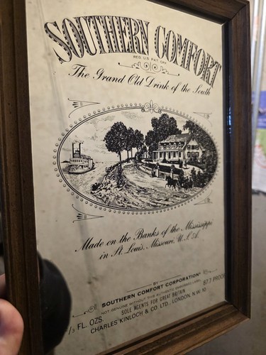 Southern Comfort Wood Framed Mirror Homestead Steamboat 12x9 Missouri Alcohol
