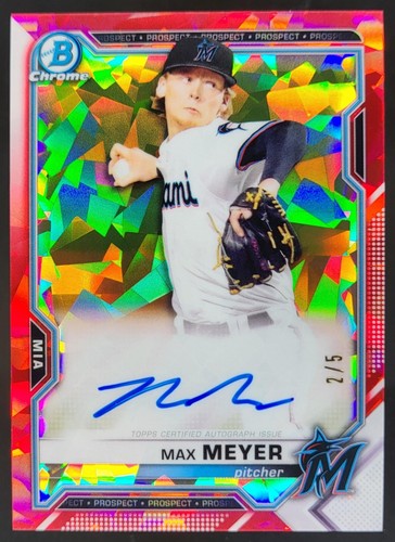 2021 Bowman Sapphire Max Meyer Chrome Auto Red Refractor /5 Marlins LF2