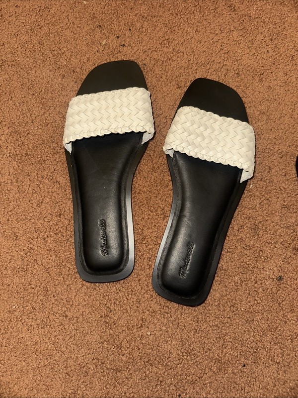 NWOT Madewell The Cora Slide Sandal in Woven White Leather Women's Sz 7 Preppy