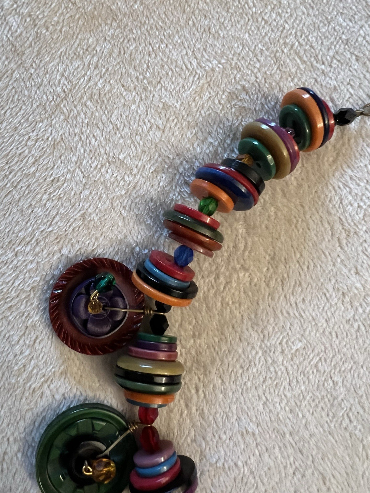 Handmade Wired Button Statement 20” Long Colorful… - image 9