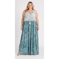 Wonderly Womens Turquoise Paisley Dress Tassel Tie Neck Keyhole Plus Size 3X NWT