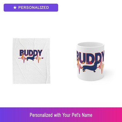 Custom Dachshund Wiener Dog Paw Print Gift Set Blanket Mug Personalized Pet