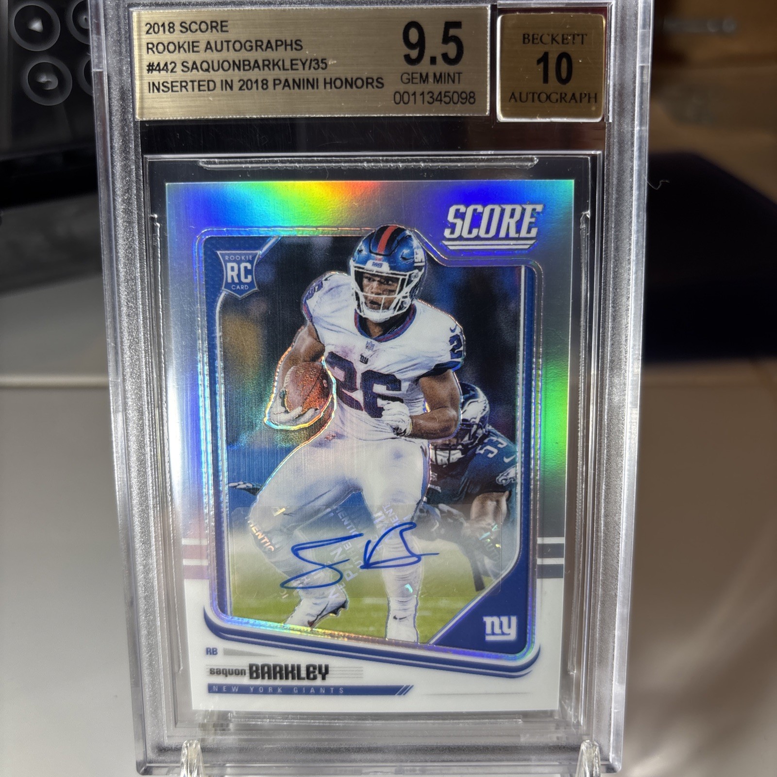 2018 SCORE BGS 9.5/10 ROOKIE AUTOGRAPH SAQUON BARKLEY SILVER PRIZM 02/35 So🔥💎