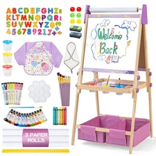 3-in-1 Adjustable Kids Art Easel Set, Height Adjustable Magnetic Whiteboard &...
