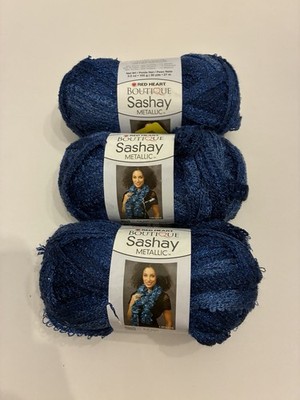 Three 3 full skein Red Heart Boutique Sashay Metallic yarn Sapphire 1803 blue