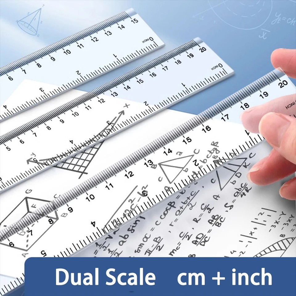 Clear Ruller Transparent Plastic Ruler - 15cm, 20cm & 30cm Clear Blue Simple ...