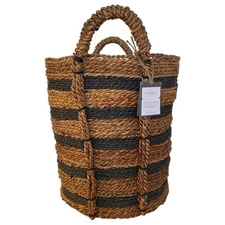 Threshold Tall Handwoven Striped Basket Black Natural Target