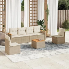 Garden Sofa Set Beige Poly Rattan Large Modular Garden Sofa Set