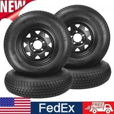 4-pack Trailer Tires On Rim St17580d13 17580 D 13 Lrc 5 Lug Black Spoke Wheel