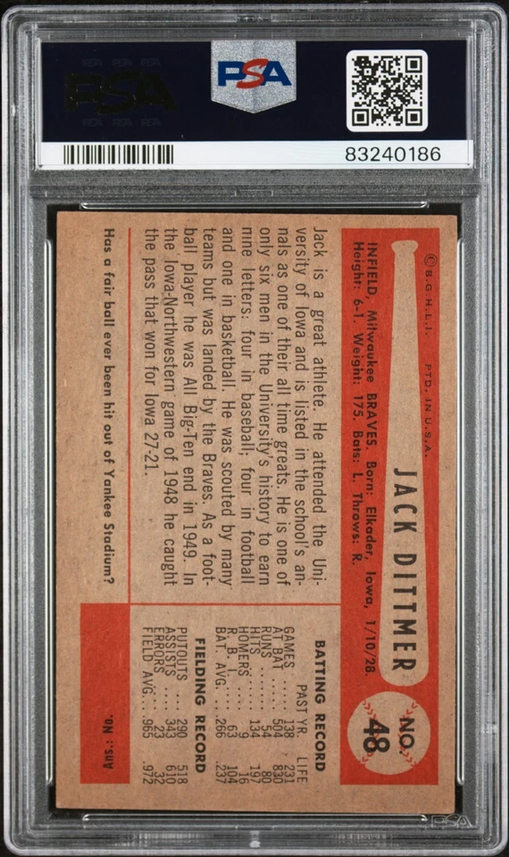 1954 BOWMAN #48 JACK DITTMER PSA EX 5 - Image 2 of 2