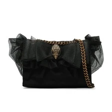 Kurt Geiger Ruffle Mini Kensington Bag Black Tulle Bow Embellished Eagle Chain