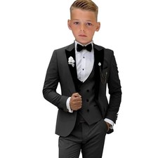 Kids Formal Suit Set, 3 Pieces Velvet Notched Lapel Neck Matching Vest and Pant