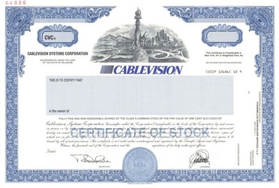 Cablevision - HBO Fame - 2000 dated Specimen Stock Certificate - Founded by Ch