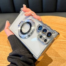 Luxury Magnetic Stand Clear Case For Samsung S25 S24 Ultra S23 S22 S21Plus Cover