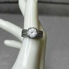 Vintage Sterling Silver Engagement Cocktail Ring CZ Stones Size 6