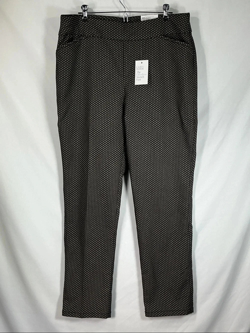 Straight Leg Pants Pull On Pockets NWT Sz 14 Croft & Barrow Black White Microdot