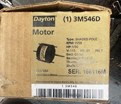 Dayton 3M546D Shaded Pole Motor 1/30 HP 115V 1550 RPM Single Phase AC