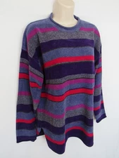 WOMANS M gray purple pink stripe dropped shoulder PLUSH CHENILLE PULLOVER