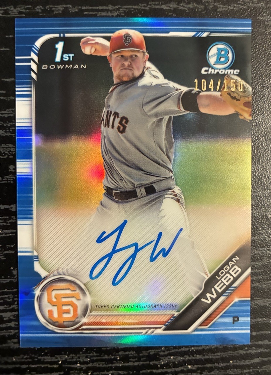Logan Webb 2019 1st Bowman Chrome AUTO Prospect BLUE REFRACTOR 058/150 RC z1