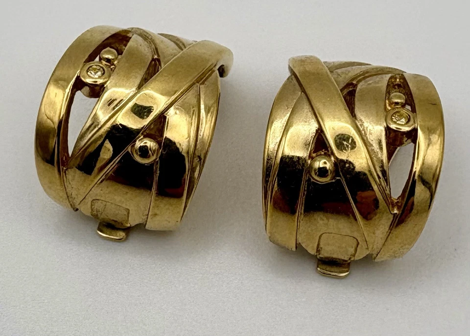 Schöne Creolen Clips PL Pierre Lang, vintage mit Kristallen Vergoldet, BO60 - Bild 3 von 4