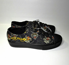 Ed Hardy Low FX Men's Black Canvas Skull Lace-Up Sneakers US 7.5 EU 40.5