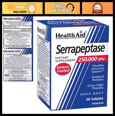 Extra High Potency Serrapeptase 250,000 SPU   Vegan Enteric-Coated Tablets for S