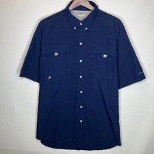Columbia PFG Omni-Shade Navy Blue Vented Fishing Shirt Men s XL Short Sleeve