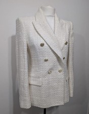 Zara Tweed Boucle Cream Jacket Blazer Size M