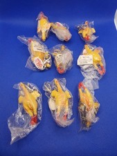Lot of 9 Rubber Plucked Chicken Keychain Yellow with Red Feet Squishy Gag Toys