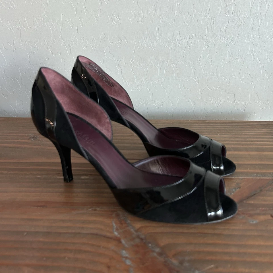 Zapatos MAX MARA para mujer 37,5/7 negros charol gamuza punta abierta zapatos de salón tacones  Foto 2 de 4