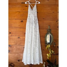 NWOT Lulus Love of Details White Lace Maxi Dress Bridal Gown Bride Wedding XS