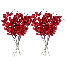 20PCS Artificial Red Berries Fake Flowers Fruits Berry Stems Crafts Floral4822