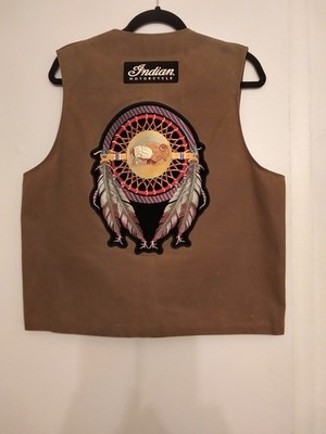 Filson Tin Cloth Cruiser Vest Size 42 With Indian Motorcycle Patches. Custommade