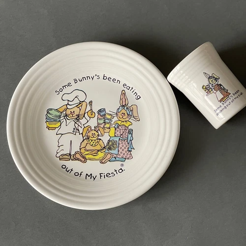 Fiesta ware child's set( Some Bunny's been eating out of my)  plate & tumbler