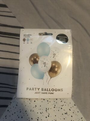 1st Birthday Balloons Pack of 6 Blue Boy Pastel Gold One Party Decorations