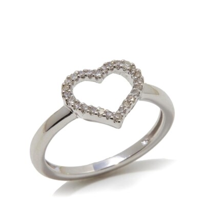 Rarities Sterling Silver White Diamond Open Heart Ring Size 7