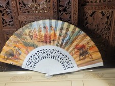Antique Spanish Flamenco Fan Matador/Bullfighter Rare Art On Both Sides Unique