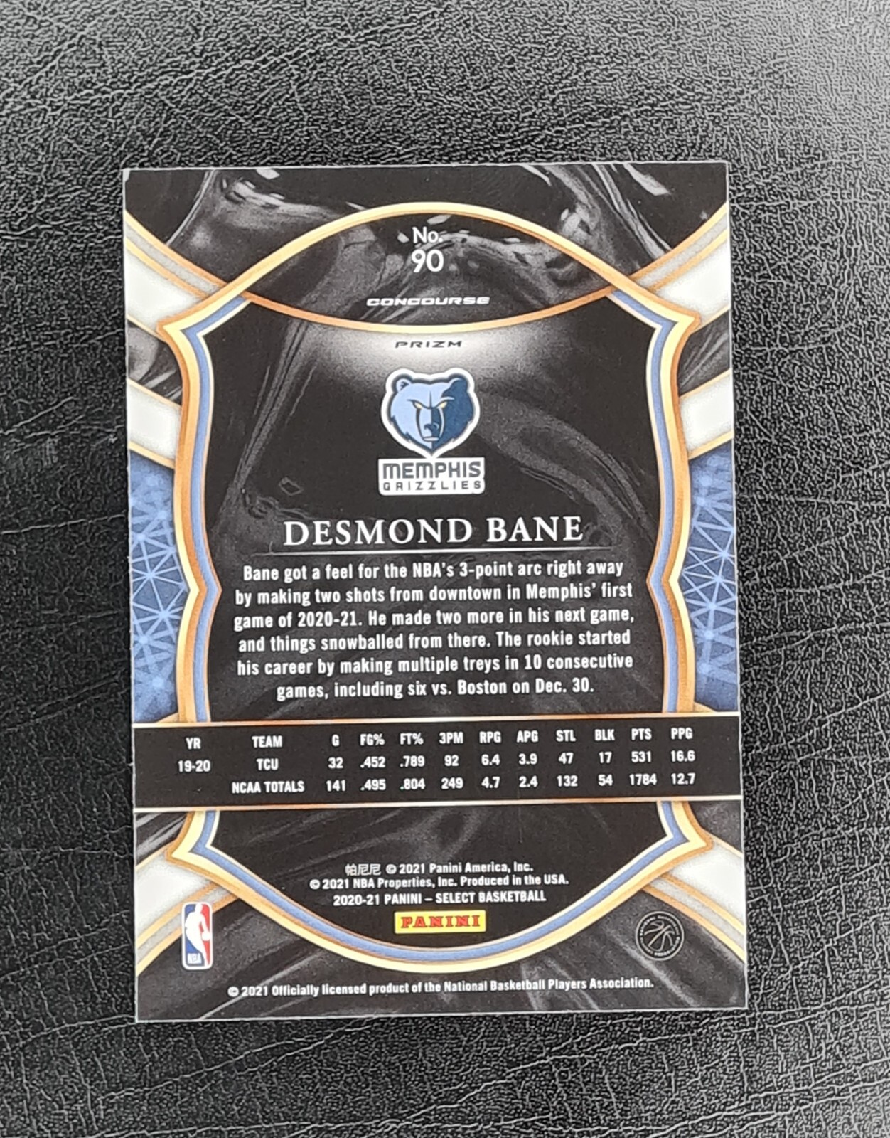 Desmond Bane - Select - Concourse - Tri-Color (Hobby-Box) 2020/21 RC Rookie - Bild 2 von 4