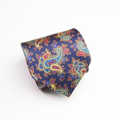 ROXY Ties Krawatte Blau Navy Violet Rot Paisley Madder Muster 100% Seide Allover