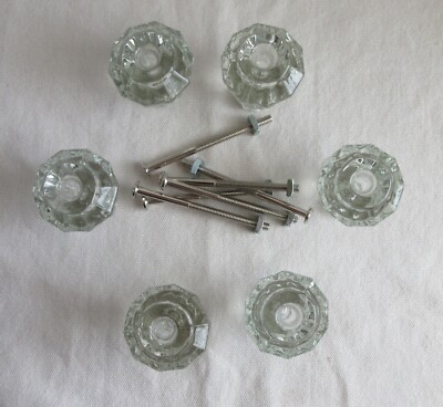 Vtg cabinet glass knobs approx. 1 3/8'' x 1 3/8'' Lot of 6 shutter cupboard drawer