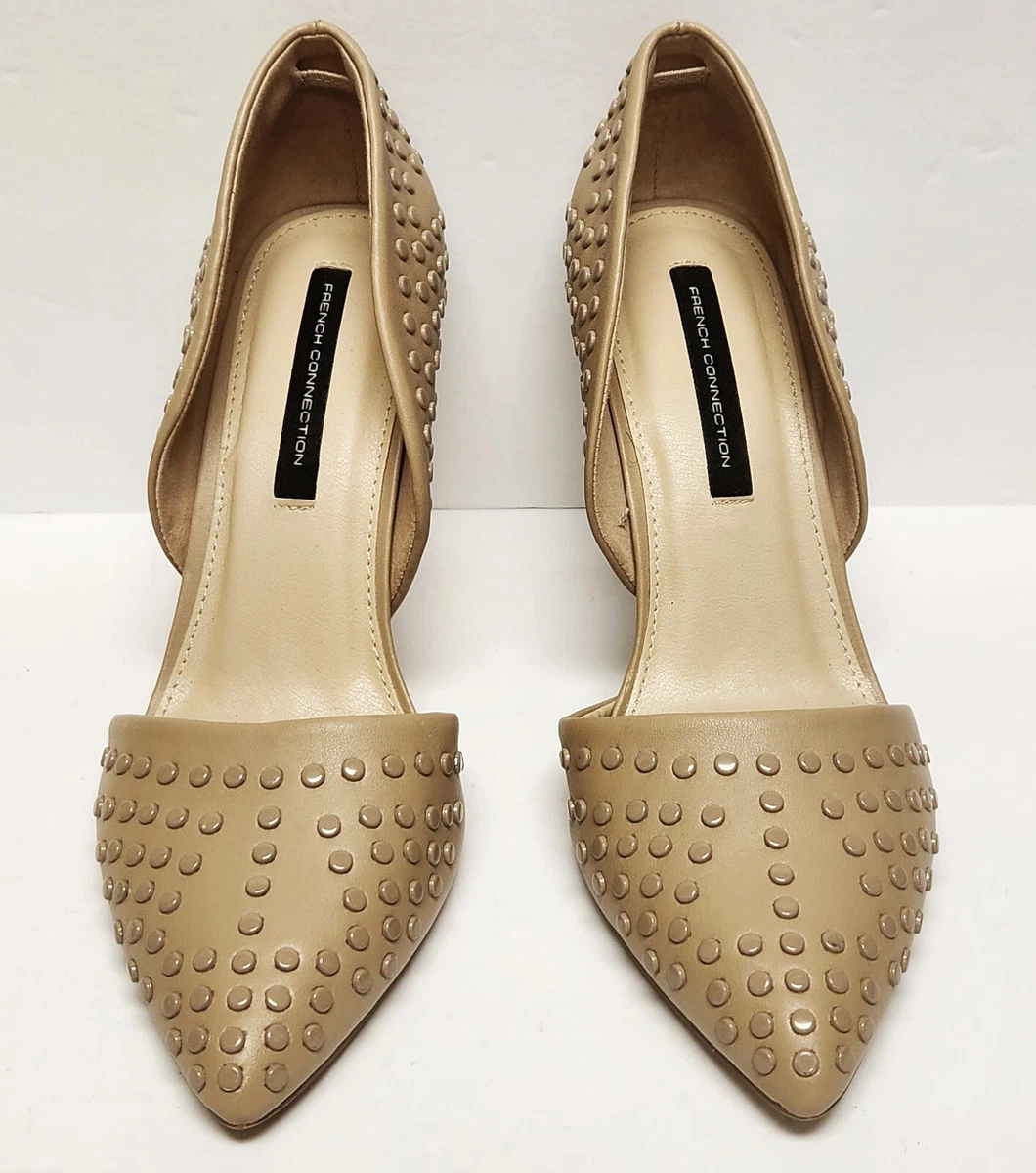 French Connection Nude Maggie Point Toe Studded Slip On Heels